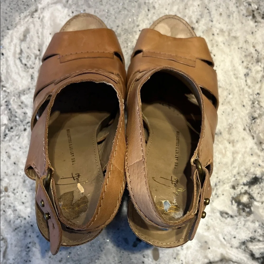 Franco Sarto Brown Leather Wedge Sandals Size 7.5 EUC - Picture 7 of 10